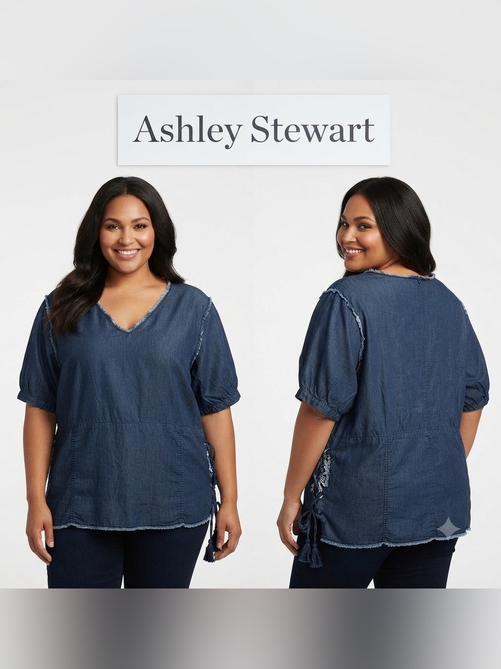 Ashley Stewart Denim Tie Up Side Blouse 24